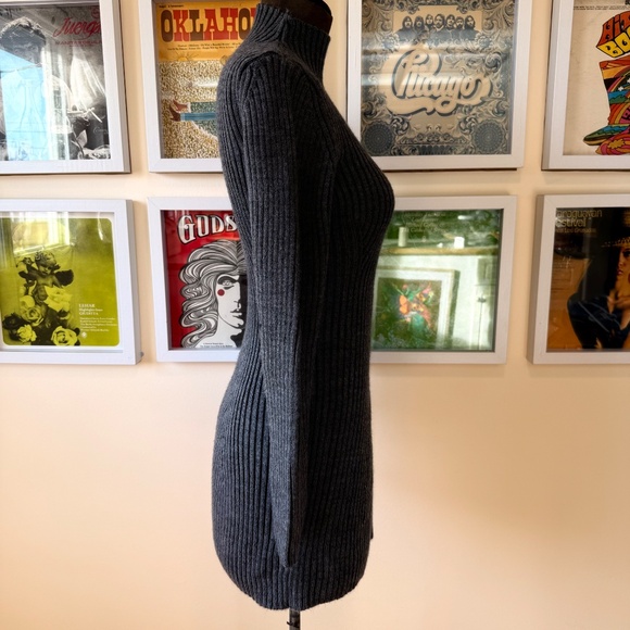 Y2K Charcoal Gray Ribbed Sweater Dress - Picture 3 of 7
